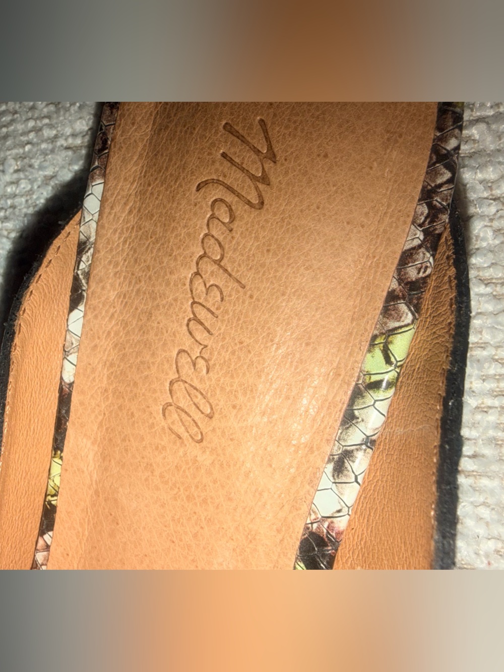 Madewell Snake-Print Open-Toe Mules in Brown, Black & Green - Picture 6 of 9